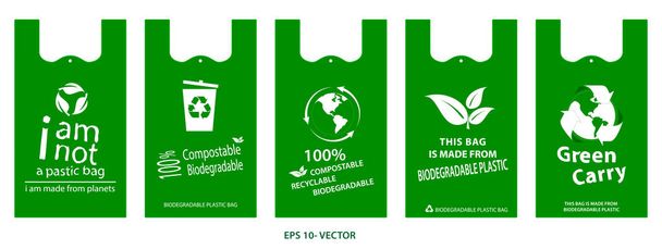 groene zak concept of biologisch afbreekbare kunststof, composteerbaar en recycleerbaar   - Vector, afbeelding