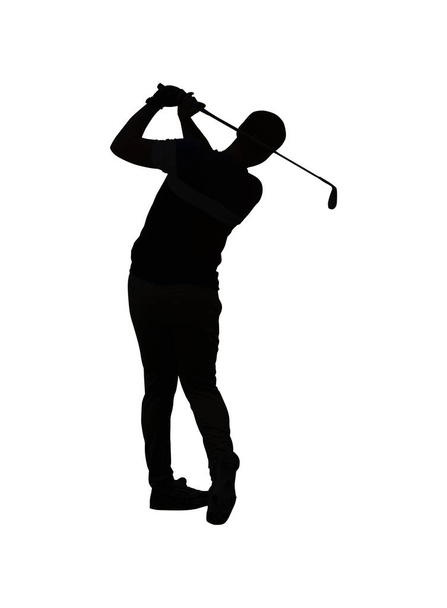 Mężczyzna uderzając golfa strzał z klubu na kursie podczas lata w su - Zdjęcie, obraz
