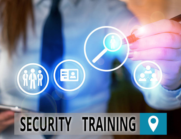 Znak tekstowy pokazujący szkolenie ochrony. Koncepcyjne zdjęcie zapewniające szkolenie w zakresie świadomości bezpieczeństwa dla użytkowników końcowych. - Zdjęcie, obraz