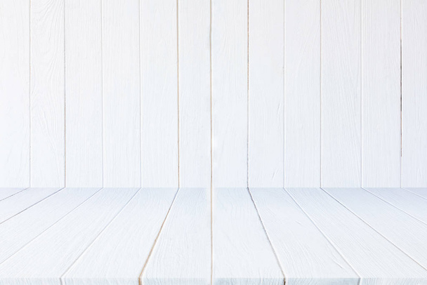 Vintage white wood background . Old wooden table painted in white color. - Foto, afbeelding