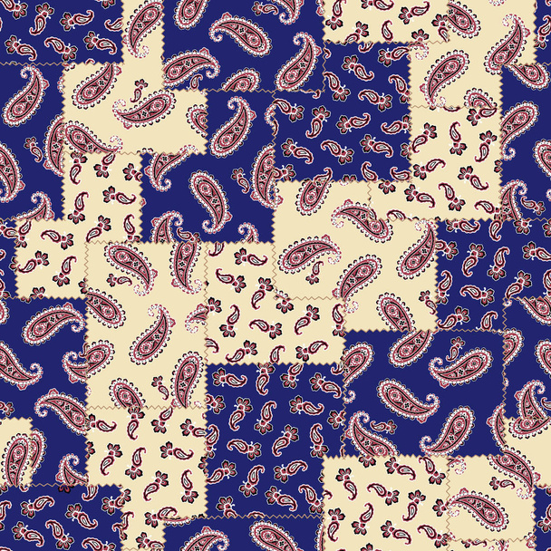 Beautiful paisley design patchwork seamless pattern, - Vector, Image