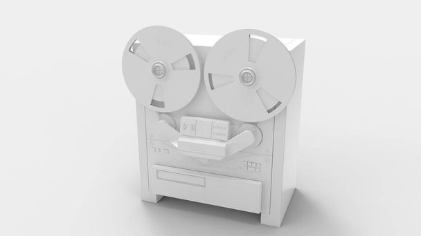 3D-Wiedergabe eines alten Tonbandgeräts isoliert in einem farbigen Studiohintergrund - Foto, Bild
