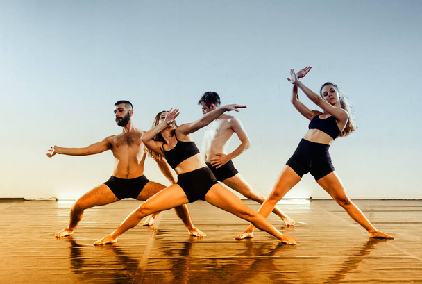 Schöne schlanke junge Leute, die elegante Tanzchoreographien aufführen - Foto, Bild