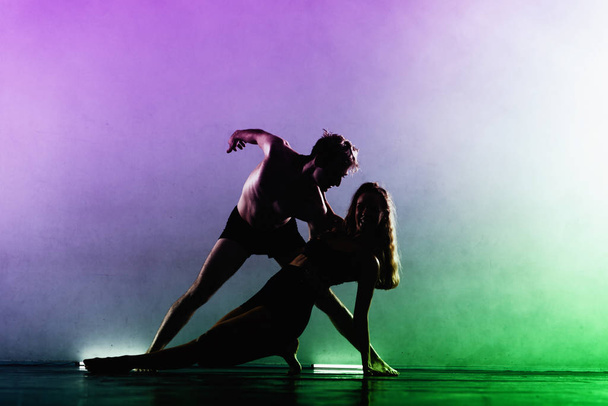 Tyylikkäät balettitanssijat harjoittelevat poseerauksia tanssitunnin aikana - Valokuva, kuva