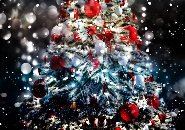 Christmas tree against a glittery luminous background - Photo, Image