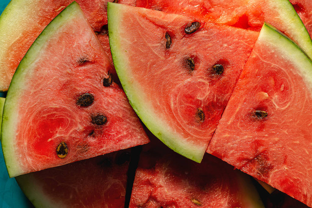 lot of watermelon slices, background and texture, as ingient of food, meal, tasty, very juicy - Zdjęcie, obraz