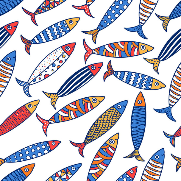 Cute fish.  Kids lbackground. Seamless pattern. Can be used in textile industry, paper, background, scrapbooking. - Вектор, зображення
