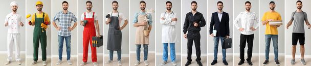 Collage with young man in uniforms of different professions  - Photo, Image