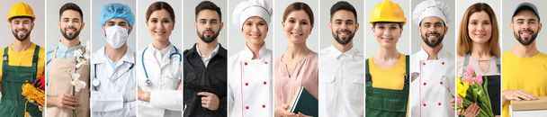 Collage with people in uniforms of different professions - 写真・画像