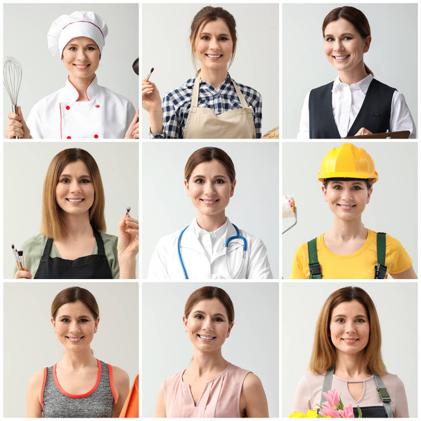 Collage with woman in uniforms of different professions  - 写真・画像