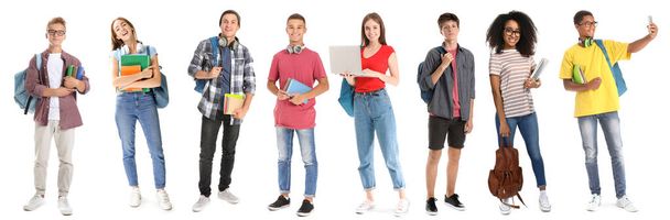 Collage with young students on white background - Photo, Image