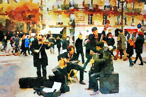 οι μουσικοί που παίζουν σε μια πλατεία στο Παρίσι το φθινόπωρο - Φωτογραφία, εικόνα