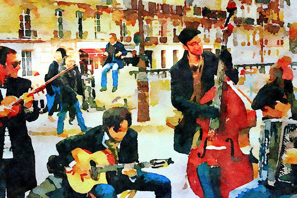 a zenészek játszanak egy téren Párizsban ősszel - Fotó, kép