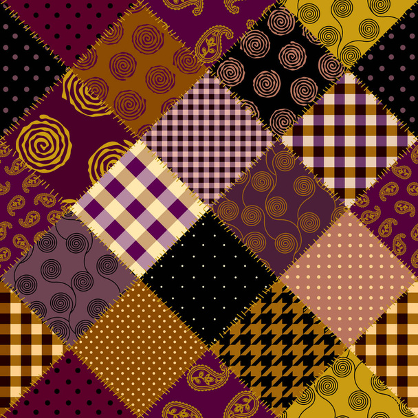 Patrón textil patchwork. Fondo de diseño de acolchado sin costuras. - Vector, imagen
