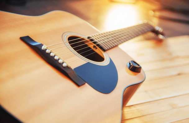 detail of classic guitar with shallow depth of field. - Foto, afbeelding