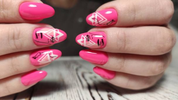 stylish design of manicure on beautiful nails - Photo, Image