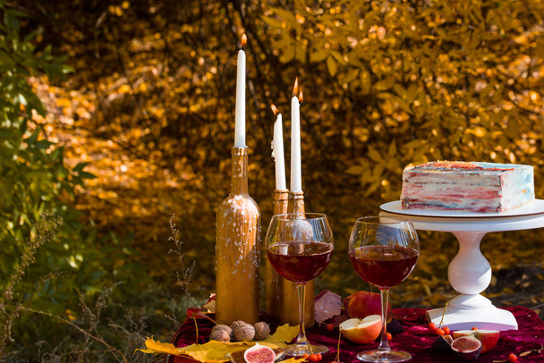 Hermoso picnic de otoño en la naturaleza en el parque
. - Foto, Imagen