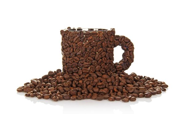 豆、穀物の小グループでのコストの作られたコーヒー カップ - 写真・画像
