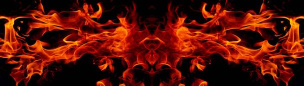 抽象芸術の黒い背景に火炎 - 写真・画像