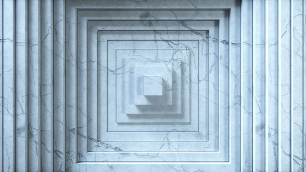 Abstrakcyjny wzór kwadratów z efektem offsetowym. Animacja pustych kwadratów w teksturowanym marmurze. Streszczenie prezentacji biznesowej. Ilustracja 3D - Zdjęcie, obraz