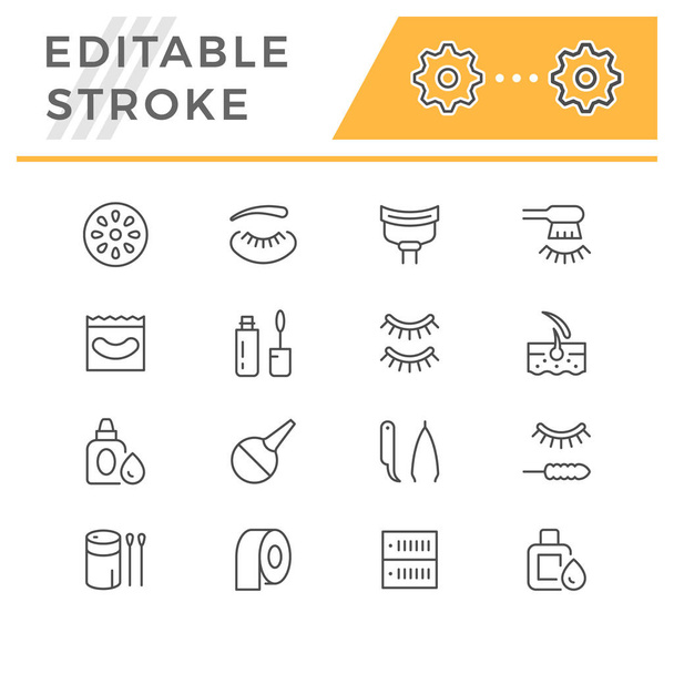 Set line icons of eyelash extension - Vector, Image