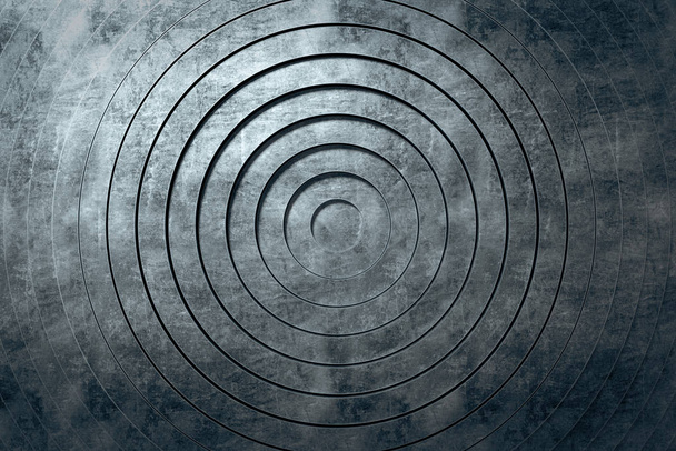 Modello astratto di cerchi con l'effetto dello spostamento. Animazione di anelli metallici puliti graffiati. Sfondo astratto per la presentazione aziendale. Illustrazione 3d
 - Foto, immagini
