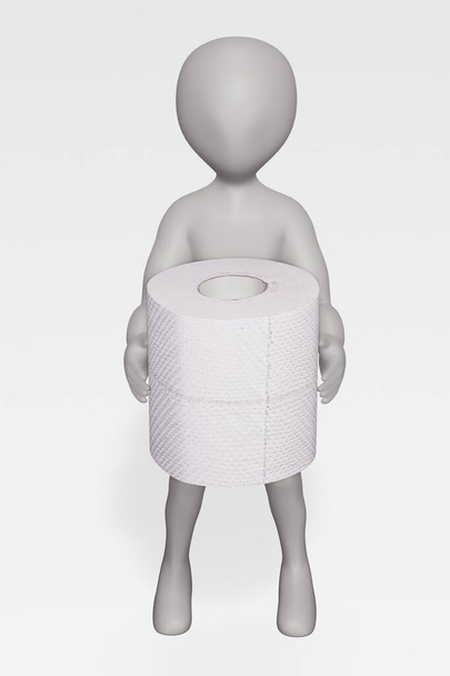 3D Render of Character with Toilet Paper - Photo, Image