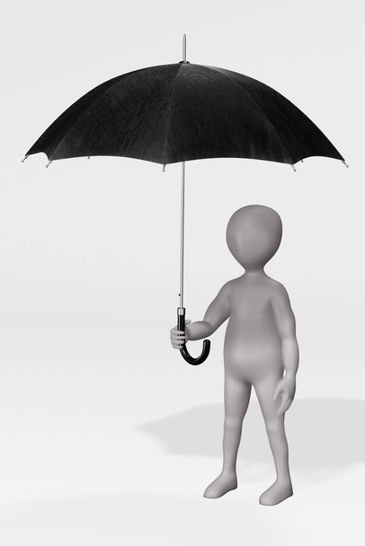 3D-Darstellung der Comicfigur mit Regenschirm - Foto, Bild