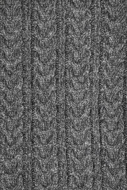 Graue Melange Kabel Strickstoff texturierten Hintergrund  - Foto, Bild