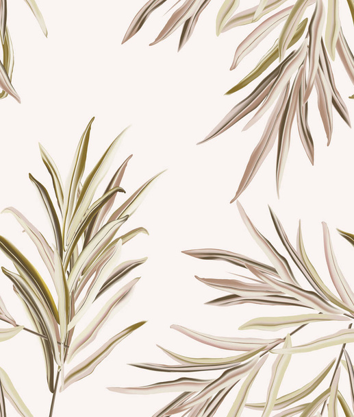 Palm pattern in pastel colors, foliage leaves hand drawn doodle graphics on beige background, nature wedding botanical decoration. Soft beige design  - Vetor, Imagem