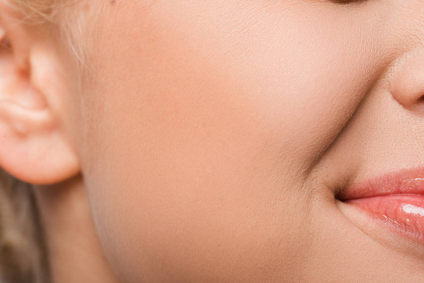 close up of woman with blush on cheek  - Foto, Imagem