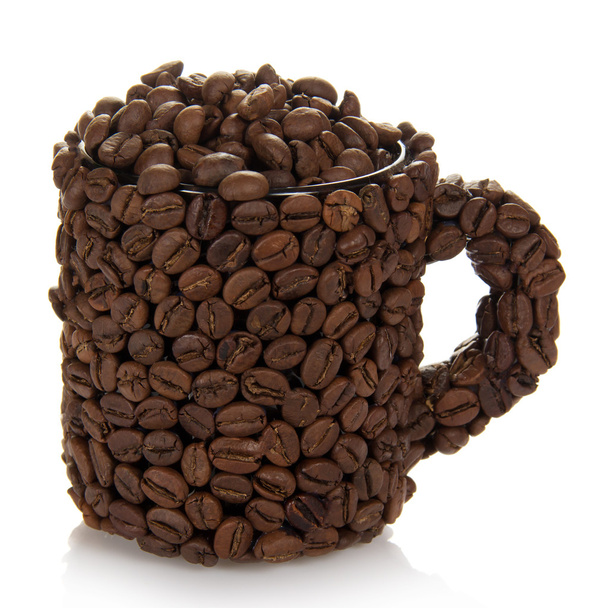 The coffee cup made of beans, filled with the coffee grains, isolated on white - Valokuva, kuva
