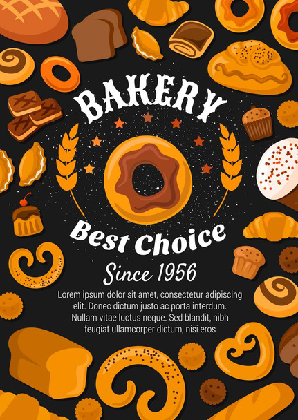 Bread and bakery food, patisserie pastry shop - Vector, Image