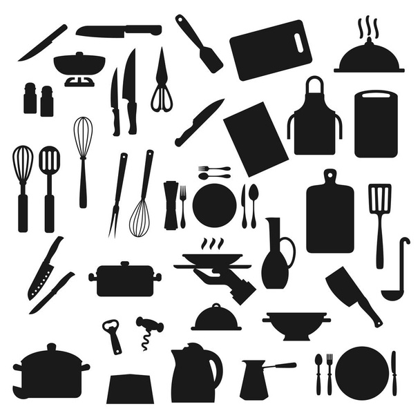 Keukengerei, keukengerei en bestek - Vector, afbeelding