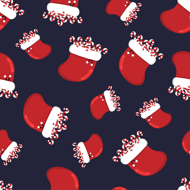 クリスマスソックスでシームレスなパターン。メリークリスマスとハッピーニューイヤープリントデザインのためのベクトルイラスト。壁紙. - ベクター画像