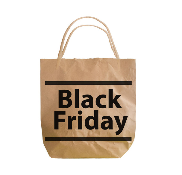 Paper shopping bag with black friday lettering islated on white background. - Fotografie, Obrázek
