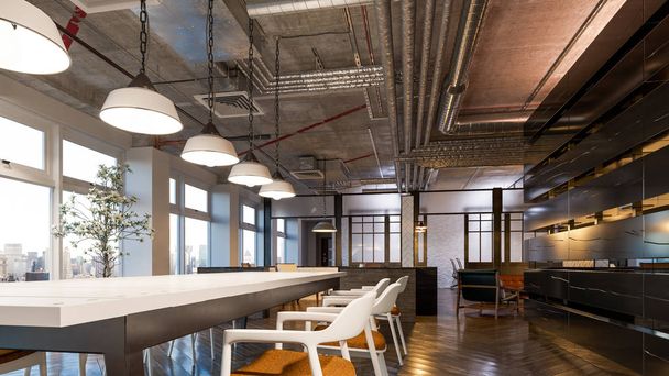 Banquet table in restaurant space, interior design realistic 3d rendering - Foto, immagini