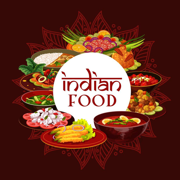 Ινδική κουζίνα εστιατόριο, Ινδία πιάτα τροφίμων - Διάνυσμα, εικόνα