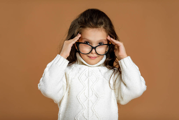 Cute curly little child girl in glasses - Foto, Imagem