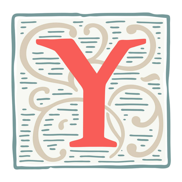 Renesanční Y písmeno logo v klasických retro barvách. - Vektor, obrázek