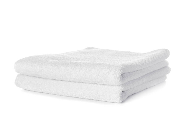 Stack of clean towels isolated on white - Photo, Image