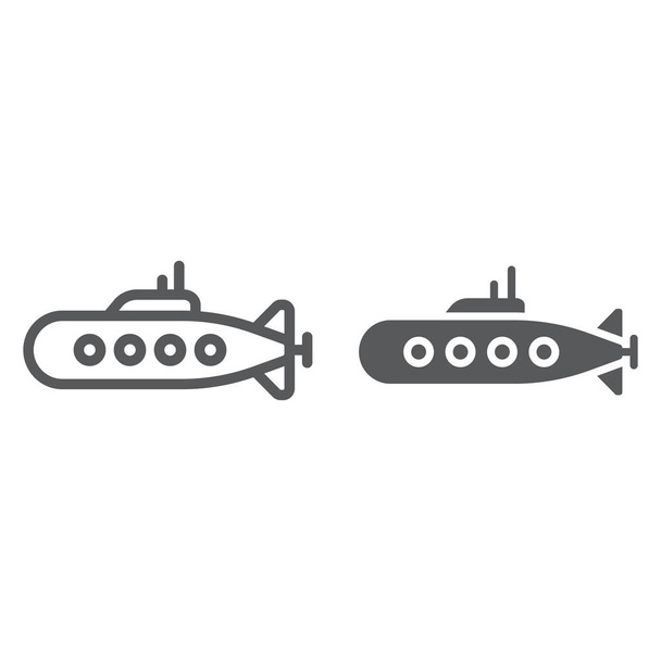 Linha submarina militar e ícone de glifo, marinha e militar, sub-sinal do exército, gráficos vetoriais, um padrão linear em um fundo branco
. - Vetor, Imagem