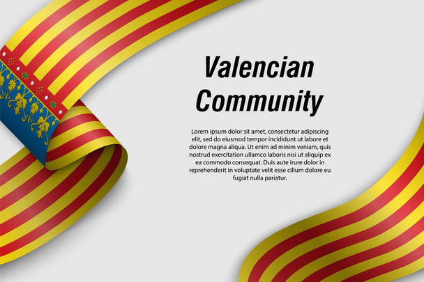 Waving ribbon or banner with flag Communities of Spain - Vector, Image