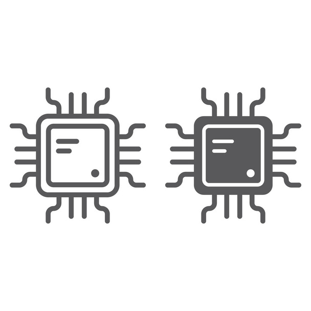 Cpu line and glyph icon, technology and device, chip sign, vector graphics, a linear pattern on a white background. - Vector, Image