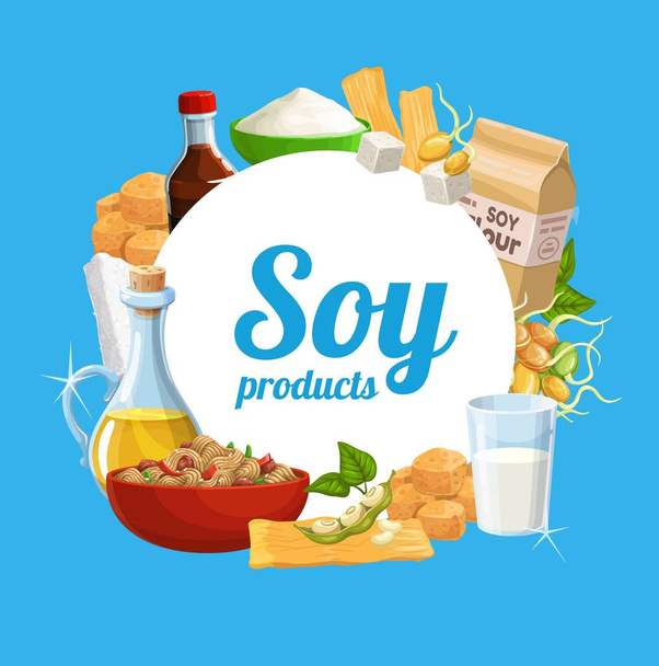 Προϊόντα διατροφής σόγιας, υγιεινή φυσική διατροφή - Διάνυσμα, εικόνα