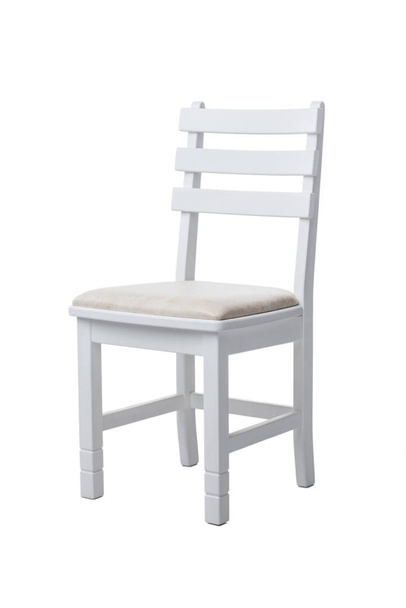 Classic white wooden chair with a soft seat, with clipping path on a white background. - Фото, изображение