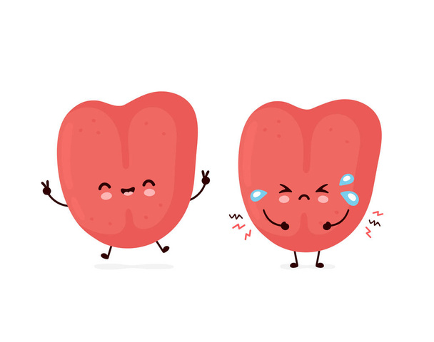 niedlich lächelnd glücklich und traurig kranke menschliche Zunge - Vektor, Bild