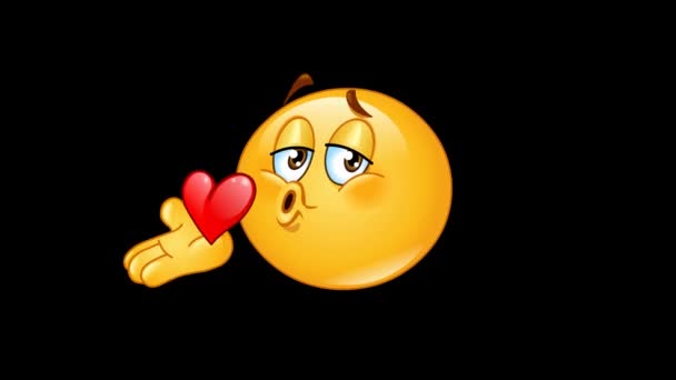 Animation of a male emoticon blowing a kiss including alpha channel - Footage, Video