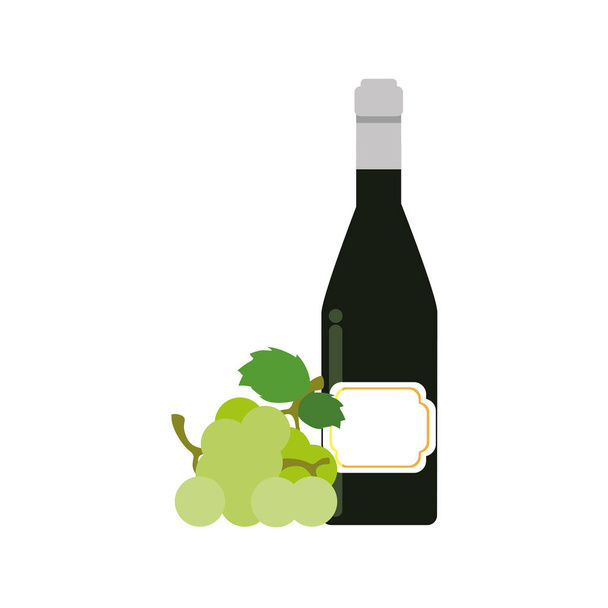 wine bottle with grapes flat style icon - Vektor, kép