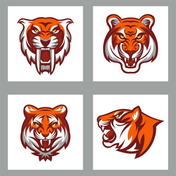マスコットやロゴの虎の頭のセット - ベクター画像